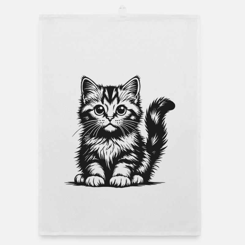 Kätzchen-Silhouette mit schwarzem Strich Organic Geschirrtuch
