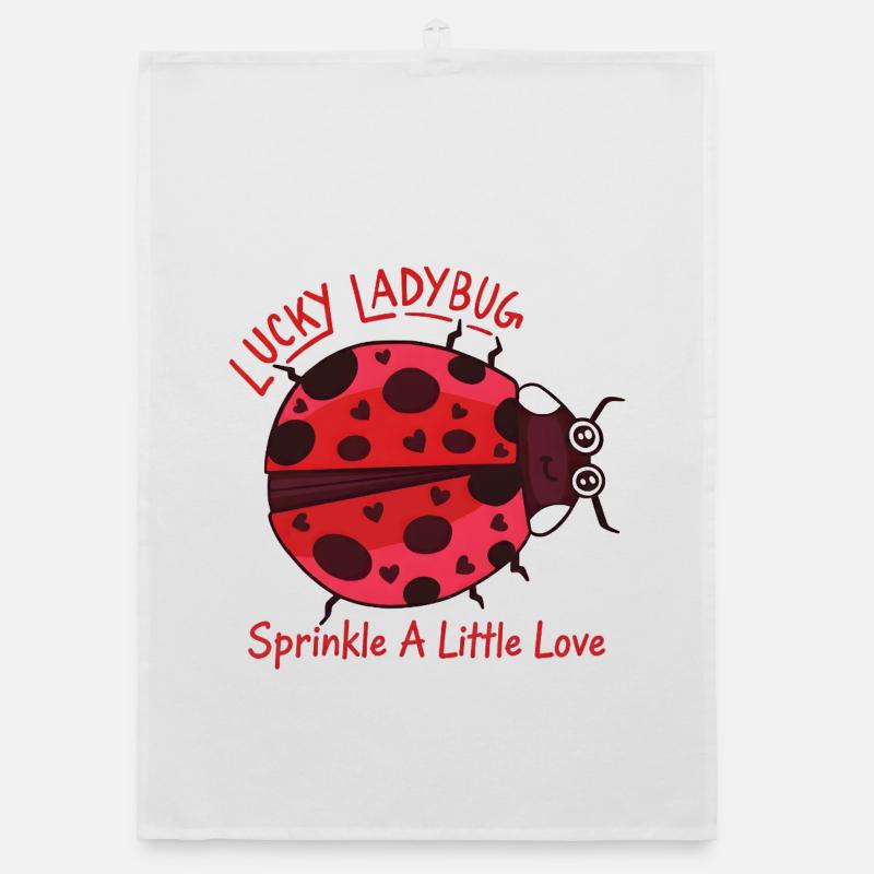 Ladybug chanceux : Ladybug mignonne avec des cœurs Torchon bio