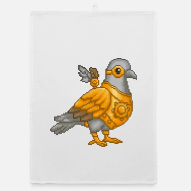 Pigeon steampunk en armure pixel - Torchon bio - blanc