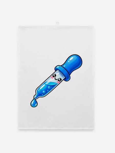 Kawaii Blauer Tropfendropper - Organic Geschirrtuch - Weiß - Vorne