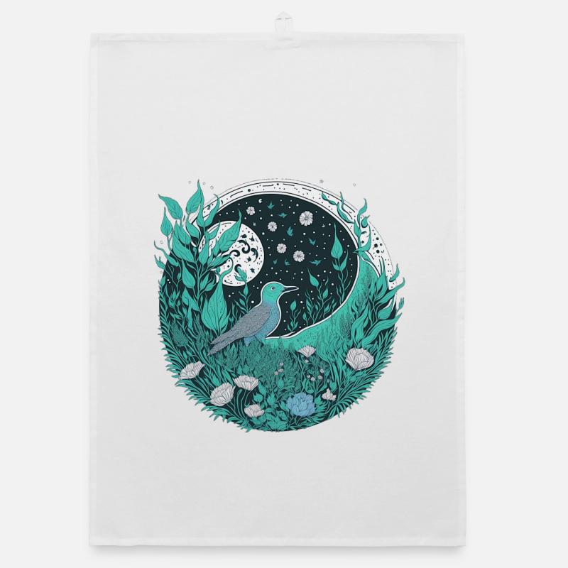 Oiseau avec lune Torchon bio