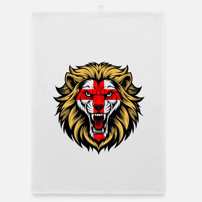 Angleterre George Croix Drapeau Féroce Lion Face Design - Torchon bio - blanc