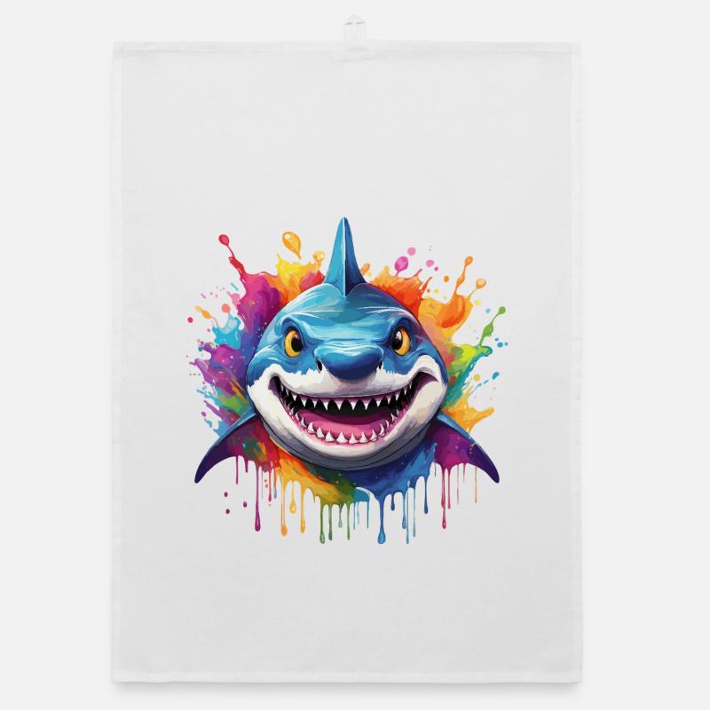 Requin coloré avec des éclaboussures de peinture Torchon bio