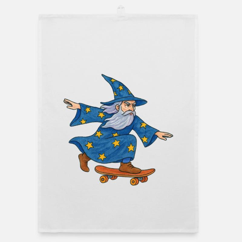 Starry Wizard Skateboard Organic dish towel