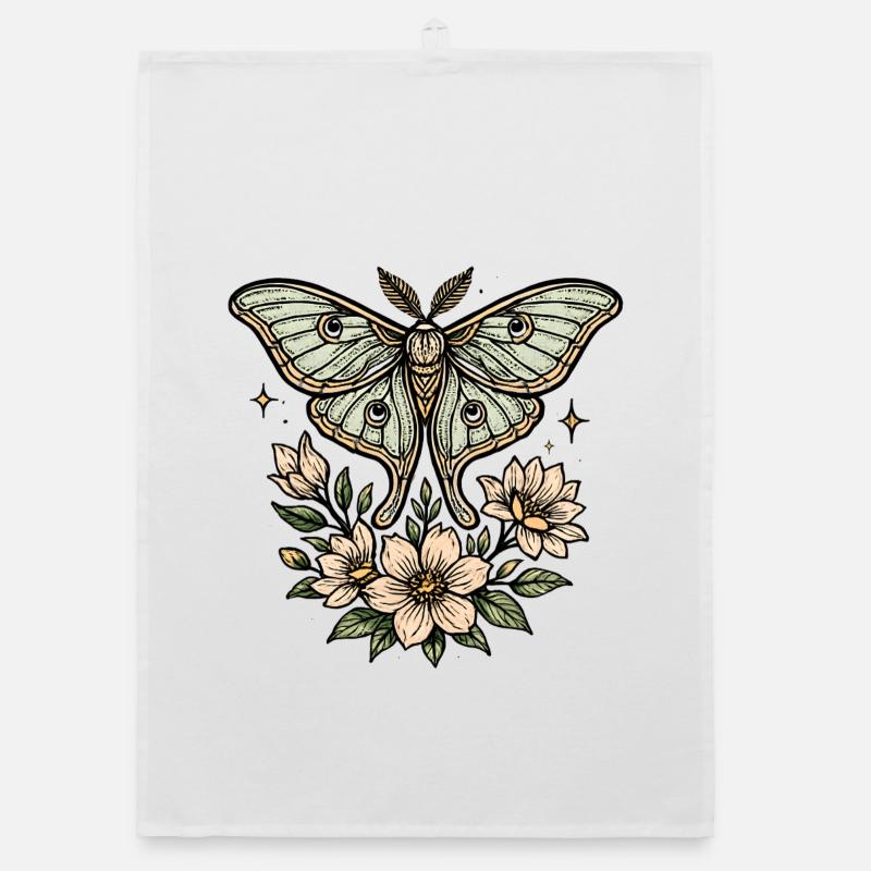 Papillon de nuit avec bouquet de fleurs Torchon bio
