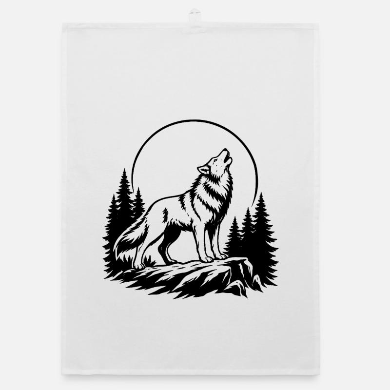 Wolf with Full Moon Organic dish towel