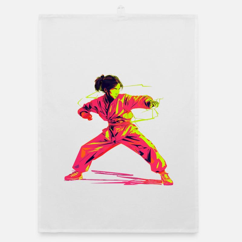 Karate Mädchen Retrowave Organic Geschirrtuch