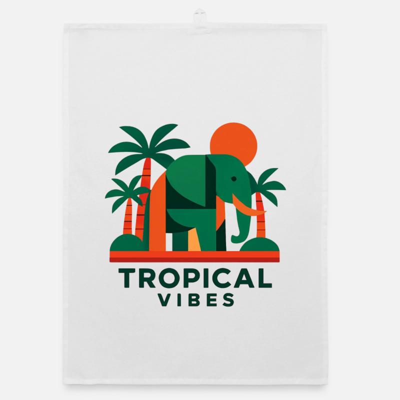 Tropical Elephant - Organic dish towel - white