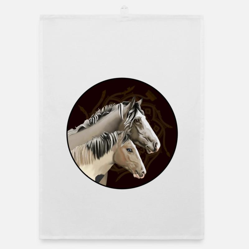 Twin Horses in Mandala Circle Organic dish towel