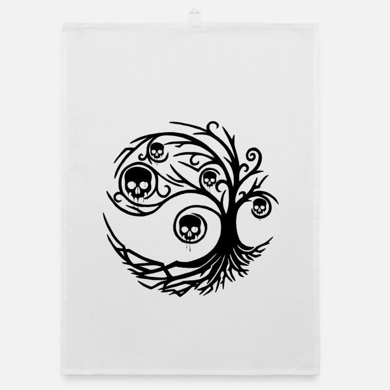 Black tree with skulls Organic dish towel