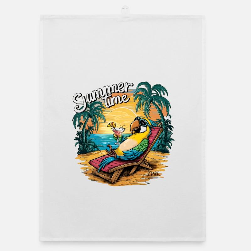 Summer parrot relaxon at sunset Organic dish towel