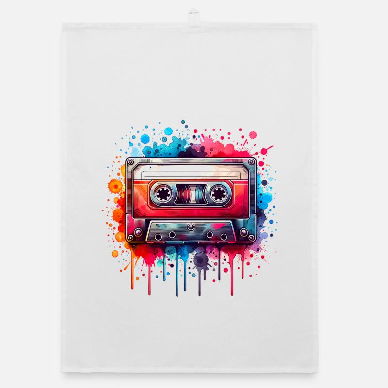 Bunte vintage retro Musikkassette - Organic Geschirrtuch - Weiß