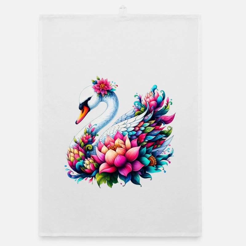 Cygne décoré de fleurs de lotus Torchon bio
