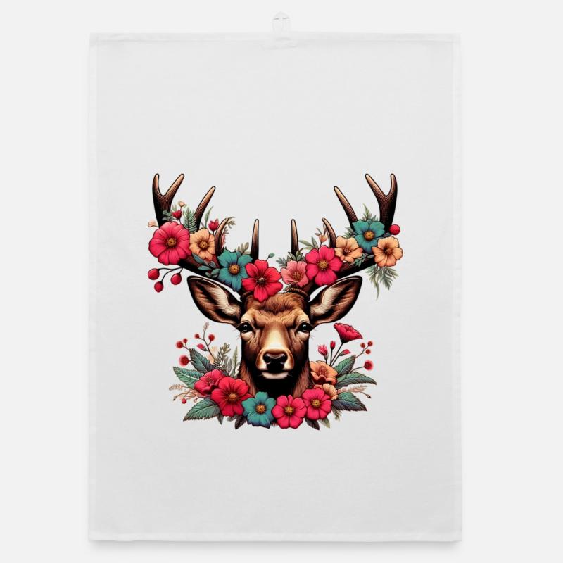 Cerf avec des fleurs Torchon bio