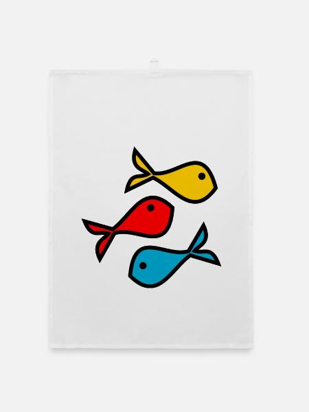 FISH. SARDINE. APRIL FOOL. SEA. OCEAN - Organic dish towel - white - Front