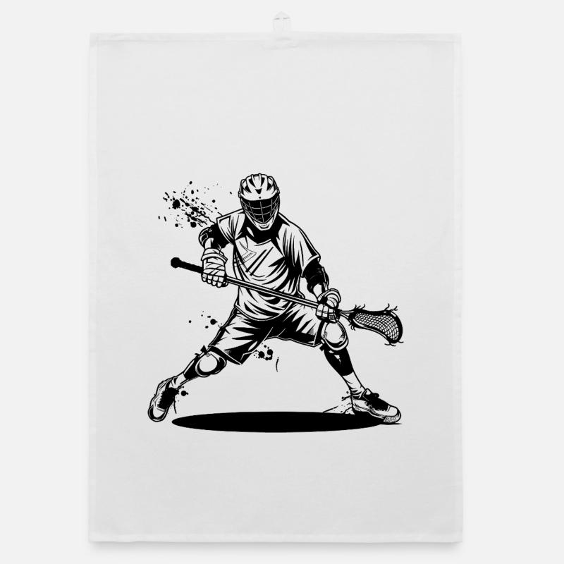 Lacrosse Player Drawing Organic dish towel