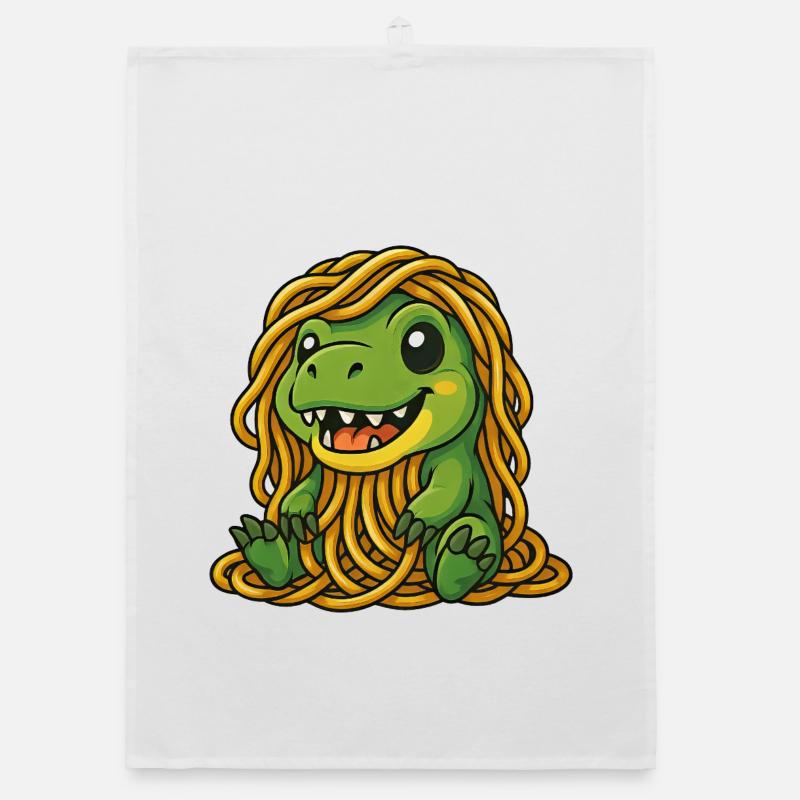 Funny T-Rex Dino Eating Spaghetti Noodles Organic dish towel