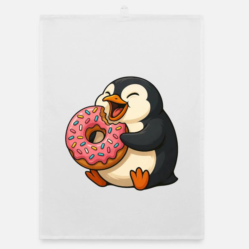 Mignon pingouin Donut Lover Dessin animé Grignotage Torchon bio