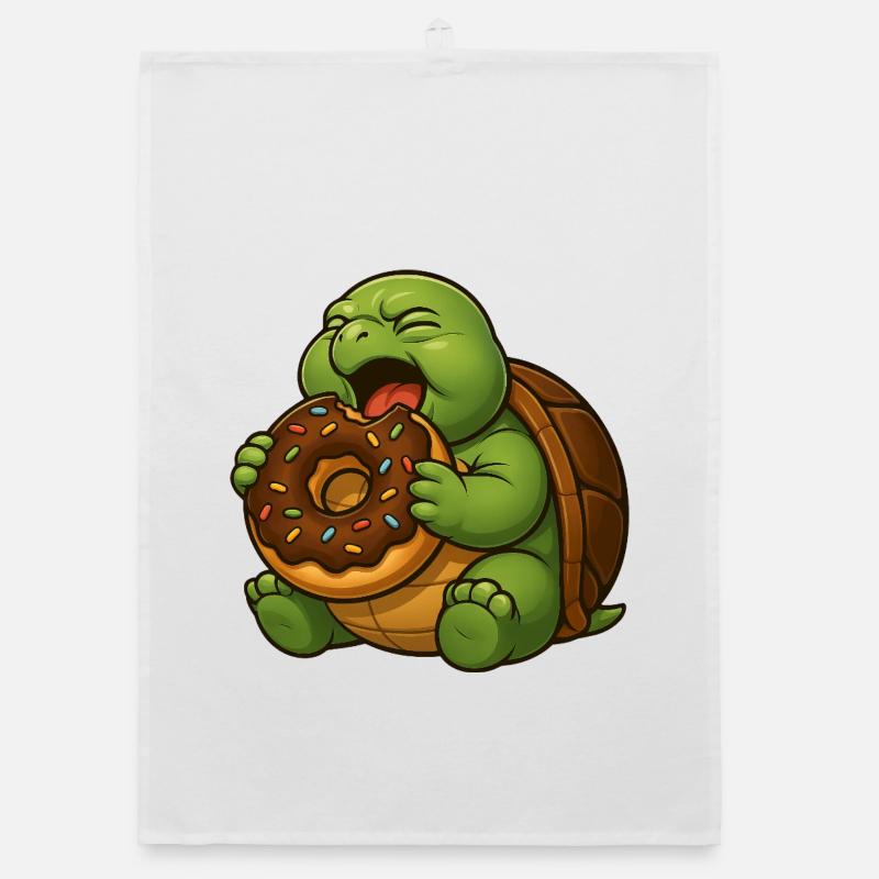 Cute Turtle with Donut Snacking Dessert Organic dish towel