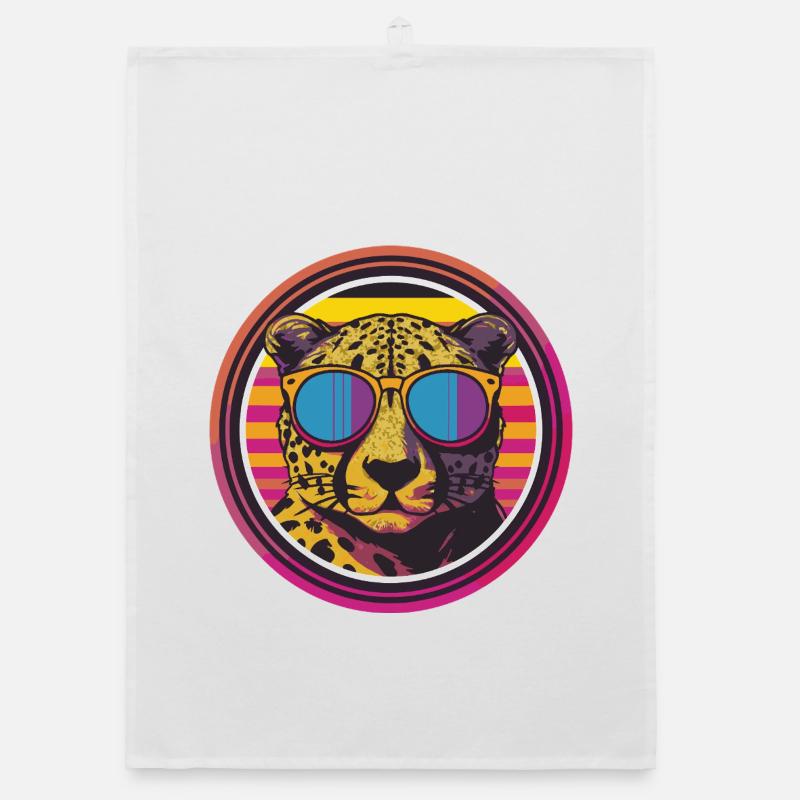 Leopard with retro style sunglasses Organic dish towel