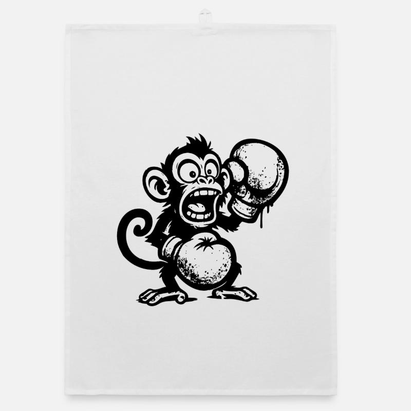 Singe de dessin animé avec fruit et crâne Torchon bio