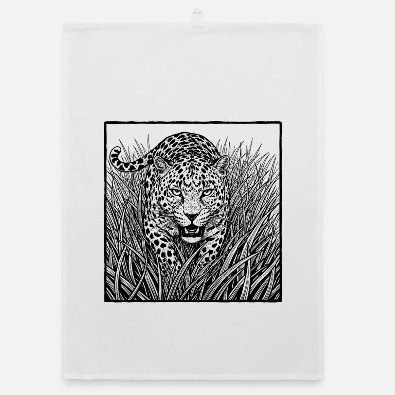 Leopard in the grass Organic dish towel