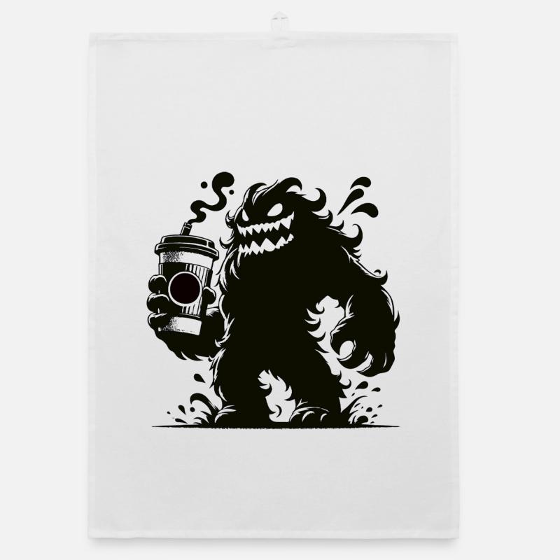 Funny Coffee Monster Comic Design Organic dish towel