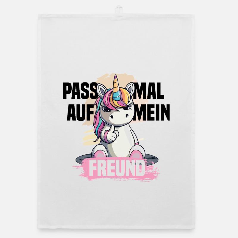 Freches Einhorn – Pass auf mein Freund! - Organic Geschirrtuch - Weiß