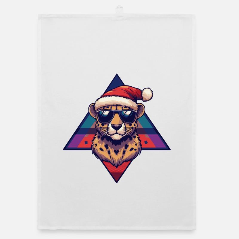 Père Noël léopard avec des lunettes de soleil Torchon bio