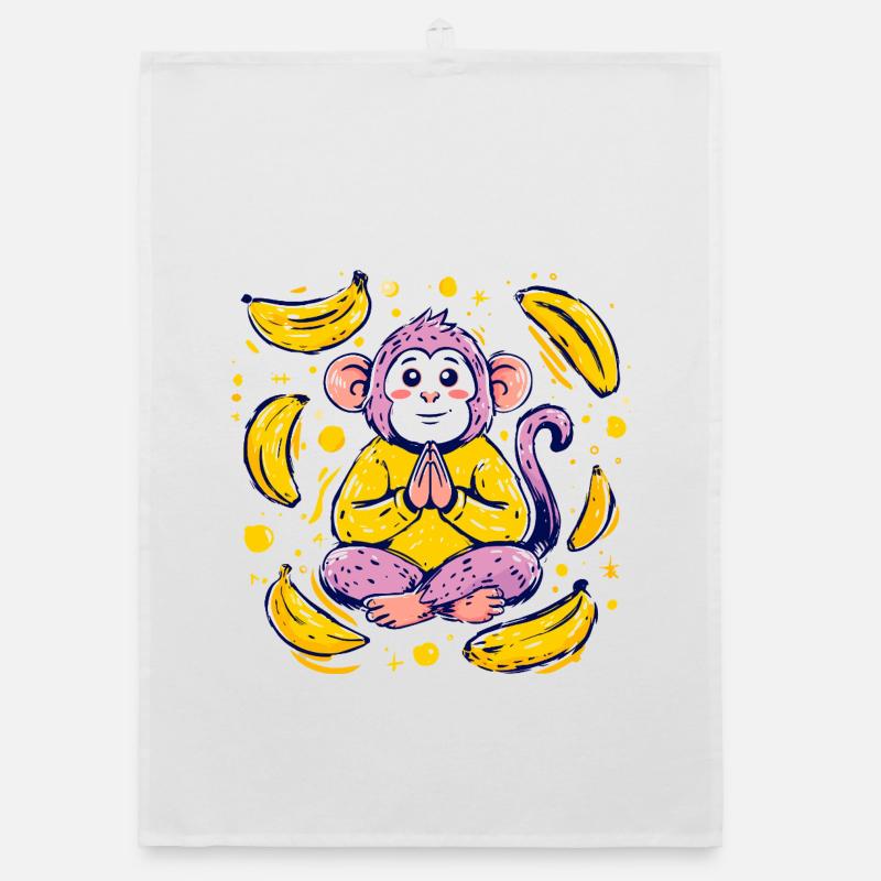 Meditating monkey with bananas Organic dish towel