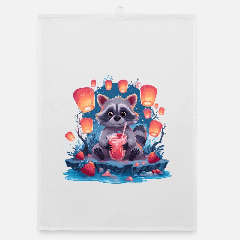 Night Raccoon Lantern Lemonade Organic dish towel