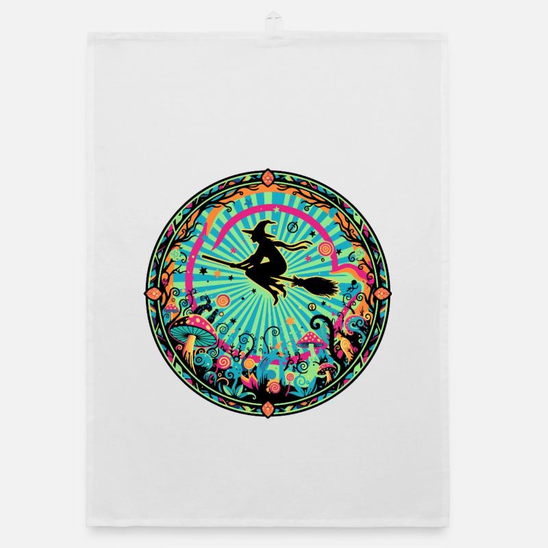 Wild Forest Magic Witches' Flight Psychedelic Motif Organic dish towel