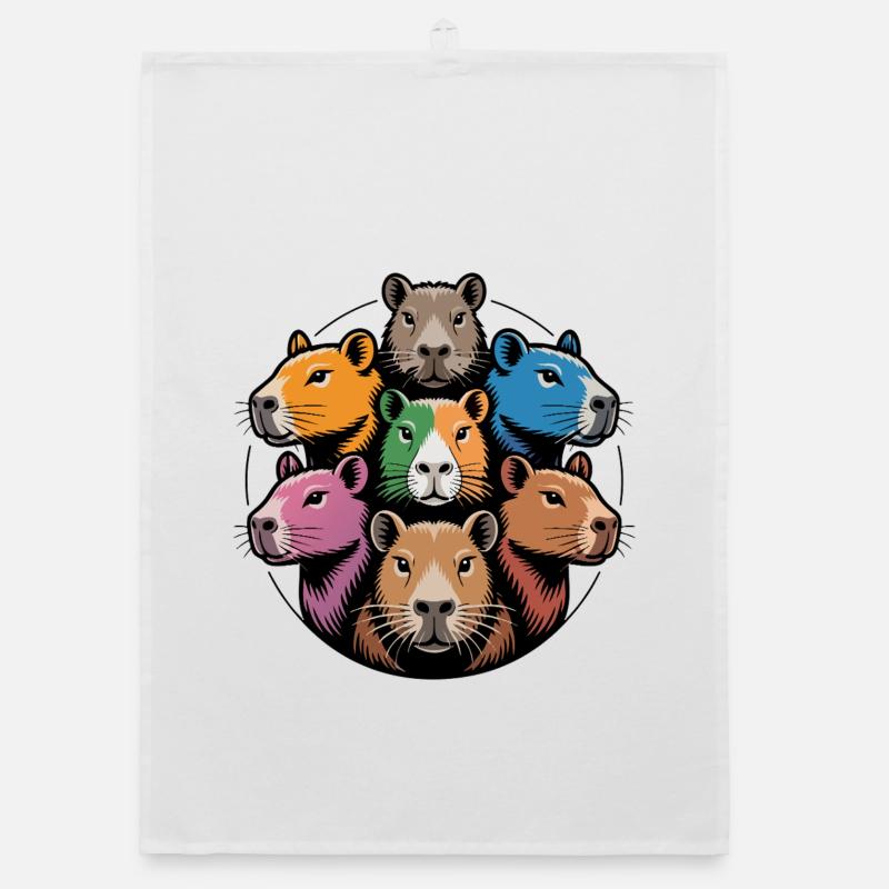 Capybara multicolore Rond et Coloré Brille Torchon bio