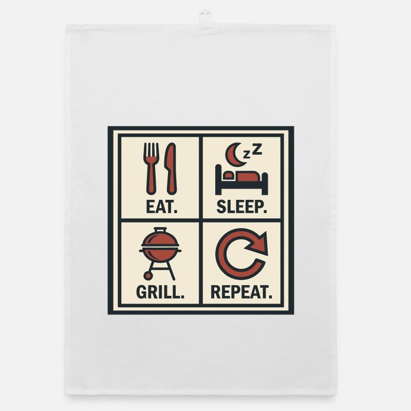 Eat Sleep Grill Start Again Barbecue Organic dish towel