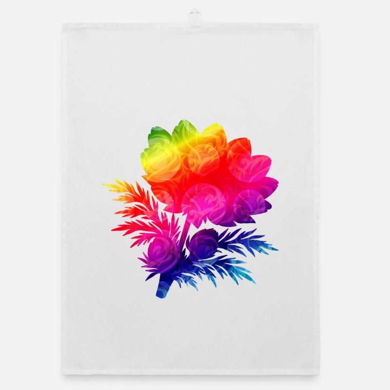 Bunte Blumen Silhouette Regenbogen Design  Organic Geschirrtuch