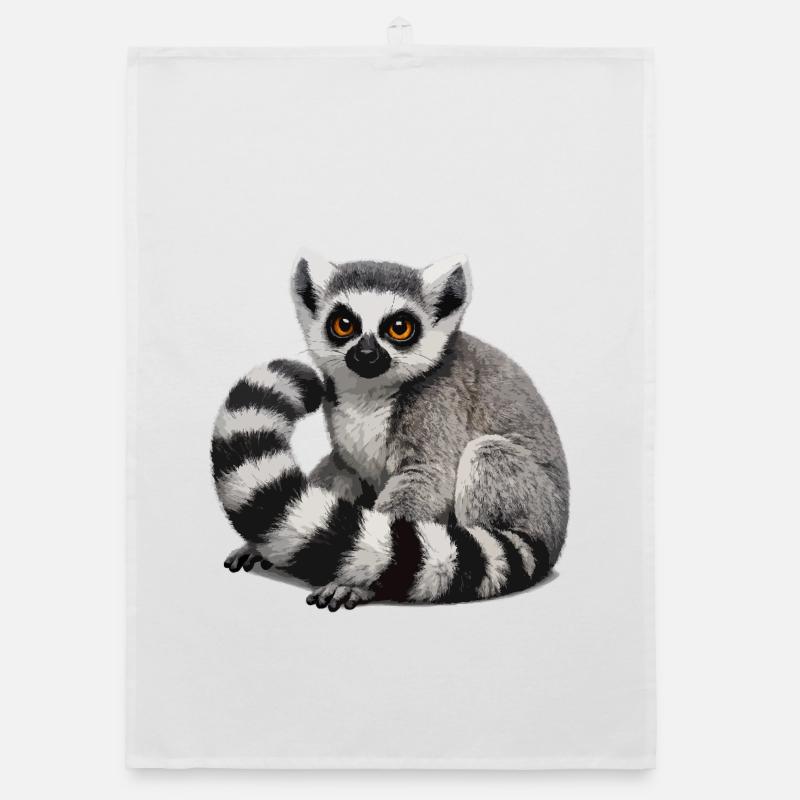 Ring-tailed lemur illustration Organic dish towel