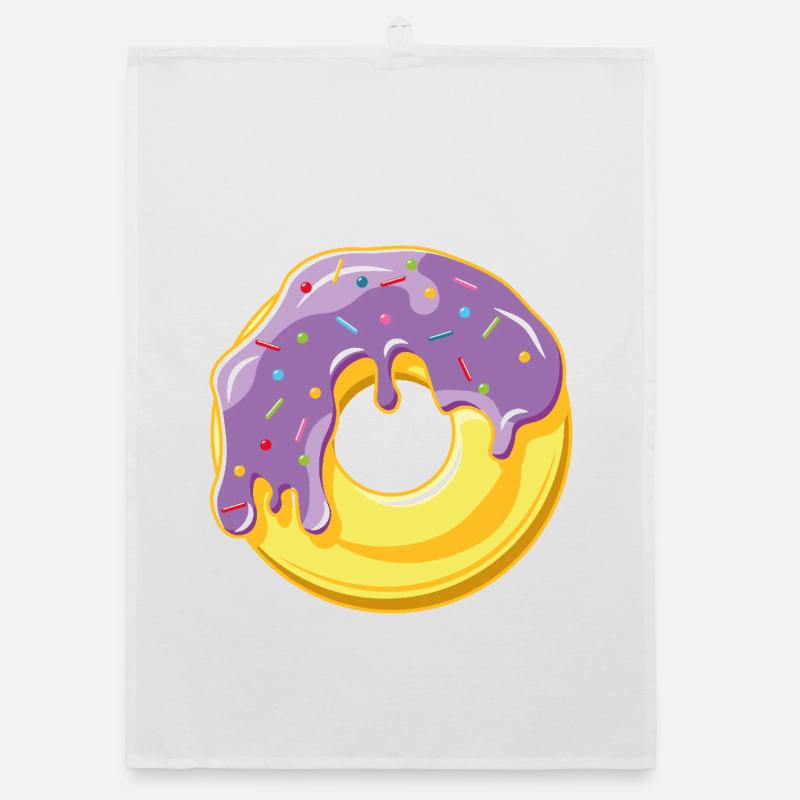 Donut avec glaçage violet et vermicelles colorées - Torchon bio - blanc