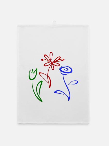 Three flowers - Organic dish towel - white - Front