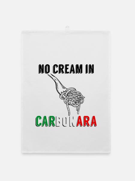 No Cream in Carbonara – Italienischer Pasta-Humor - Organic Geschirrtuch - Weiß - Vorne