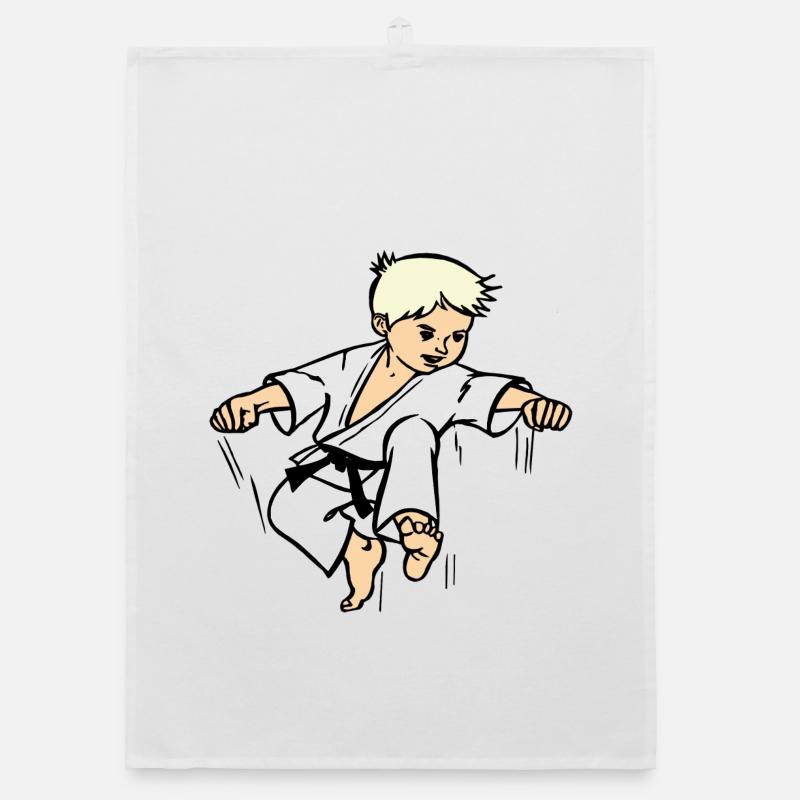 Karatekind oder Judokind mit schwarzem Gürtel Organic Geschirrtuch
