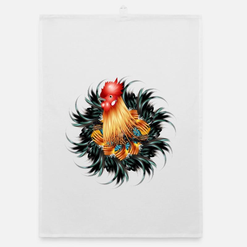 magnificent rooster in feather frame Organic dish towel
