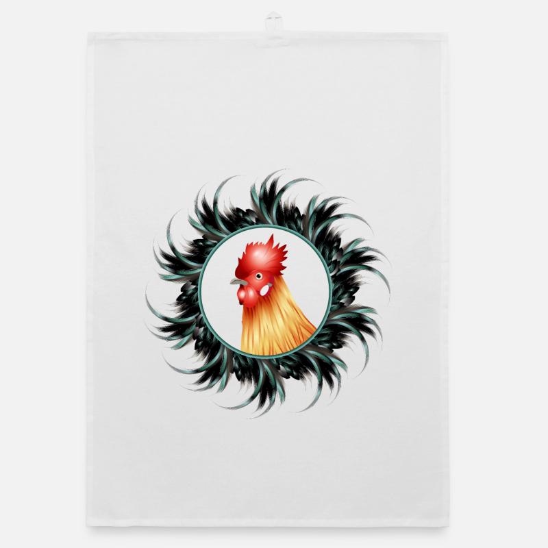 magnificent rooster in feather frame Organic dish towel