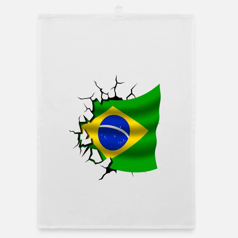 Drapeau du Brésil - Brésil - Drapeau Broken Design Torchon bio