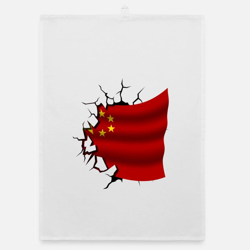 Drapeau de la Chine - Chine - Drapeau Broken Design Torchon bio