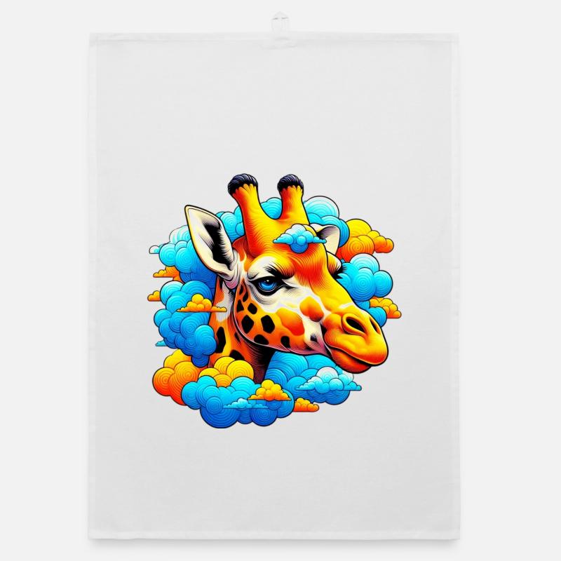 Giraffe with head in cloud clouds Organic dish towel