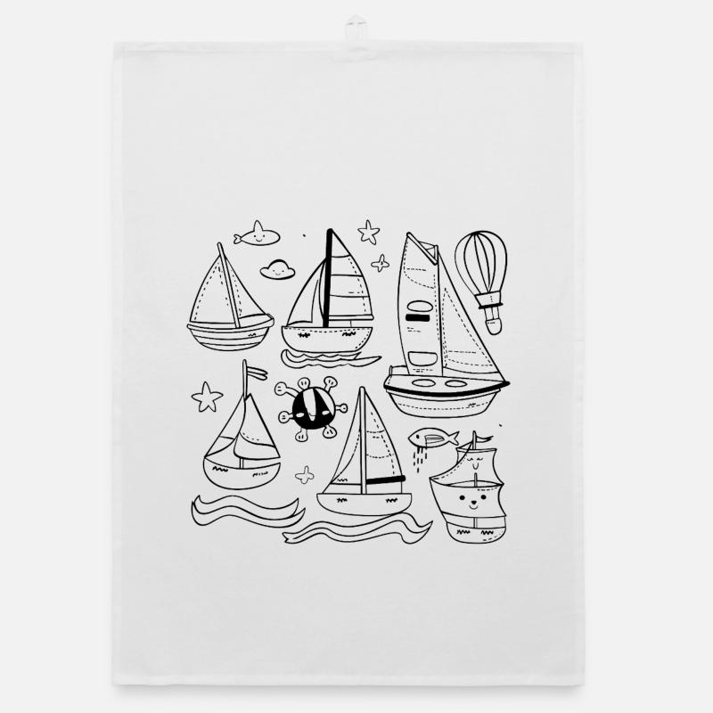 Sailing Comic Style Organic dish towel