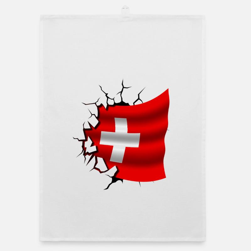 Drapeau de la Suisse - Suisse - Drapeau Broken Design - Torchon bio - blanc