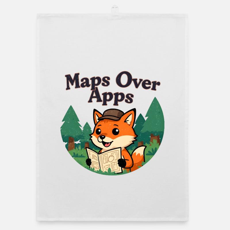 Maps over Apps Fox with map Organic dish towel