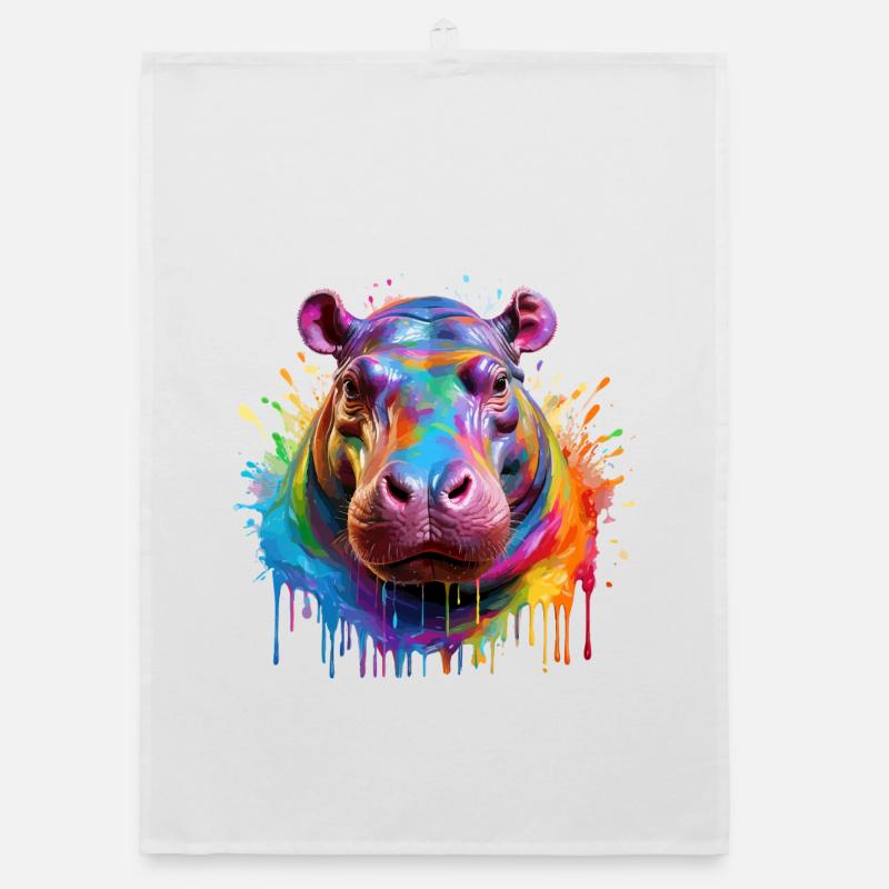 Explosion de couleurs d’hippopotame coloré Torchon bio