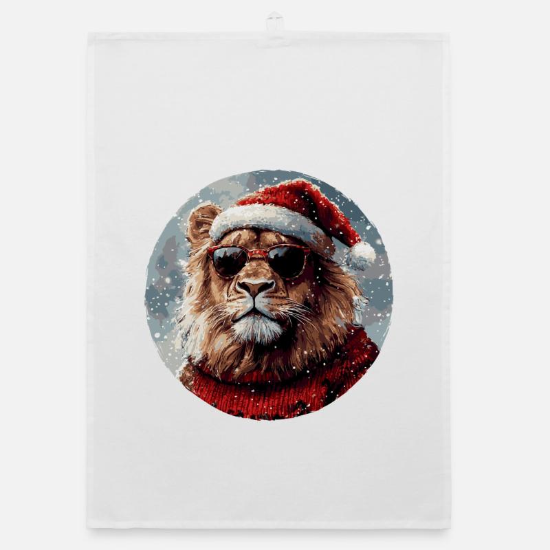 Lion Noël drôle, cool Torchon bio